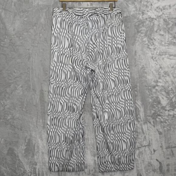 IC by Connie K Pants Womens Large Black White Wide Leg Pleated Pattern Artsy - Picture 2 of 11